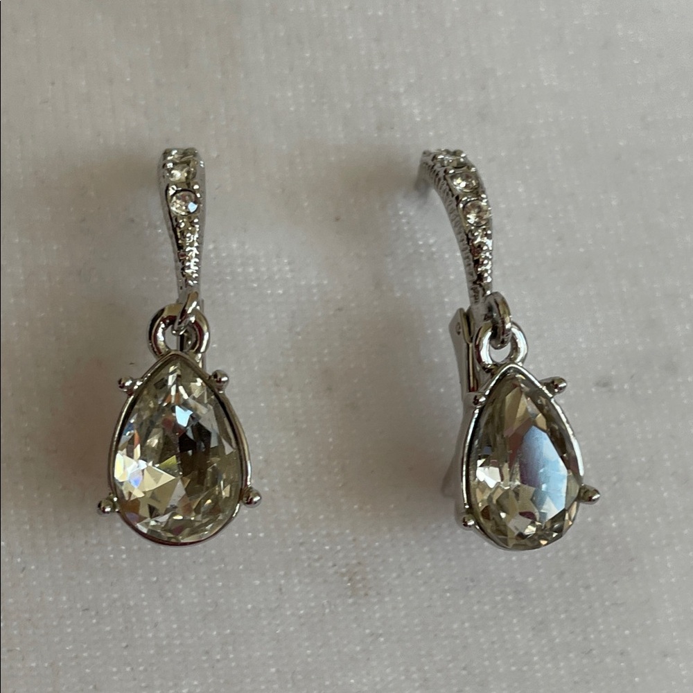GIVENCHY Silver Pear Shaped Tear Drop Crystal Drop Earrings